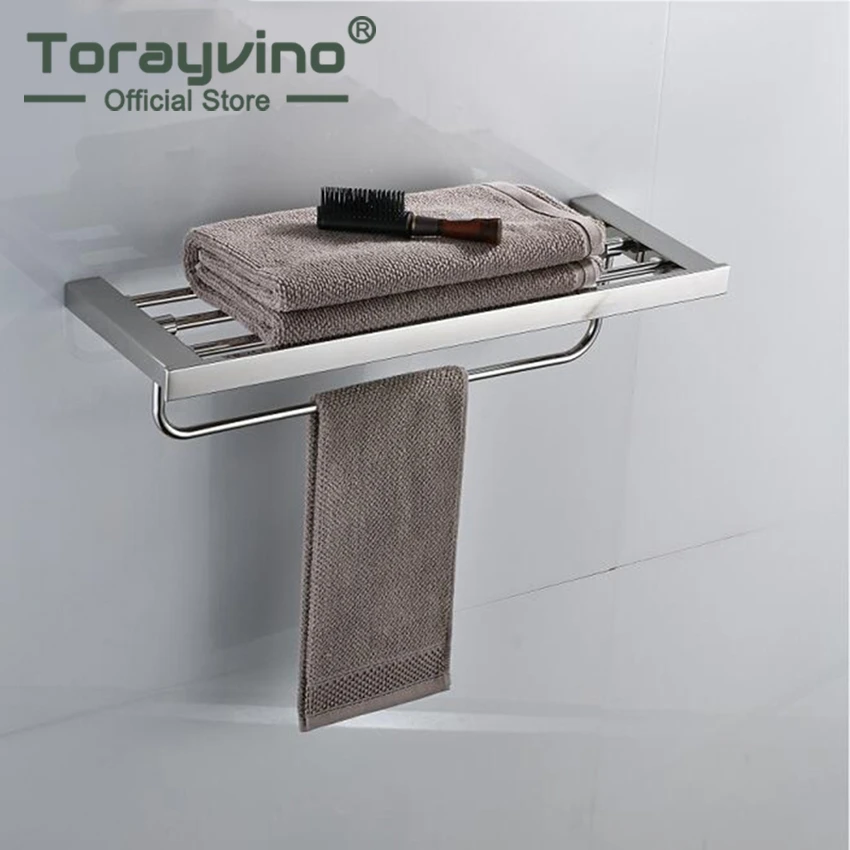 

Torayvino Chrome Polished Swivel Stainless Steel Wall Hanging Bathroom Towel Rail Holder Rack Shelf Double Layer Towel Holder