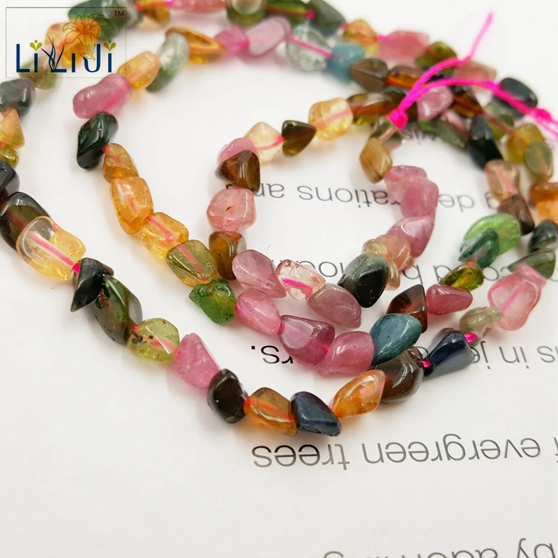 

Lii Ji Natural Stone Rainbow Clear Tourmaline Irregular Shape approx 3x4-5x7mm DIY Jewelry Making Bracelet Necklace about 39cm