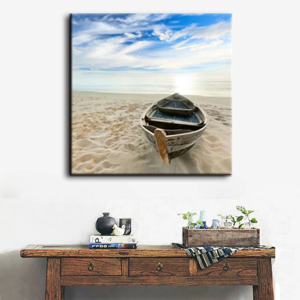 

Fish Boat On The Beach Seascape Wall Art Canvas Prints Artwork Landscape Picture Canvas Painting for Dining Room Wall Decoration