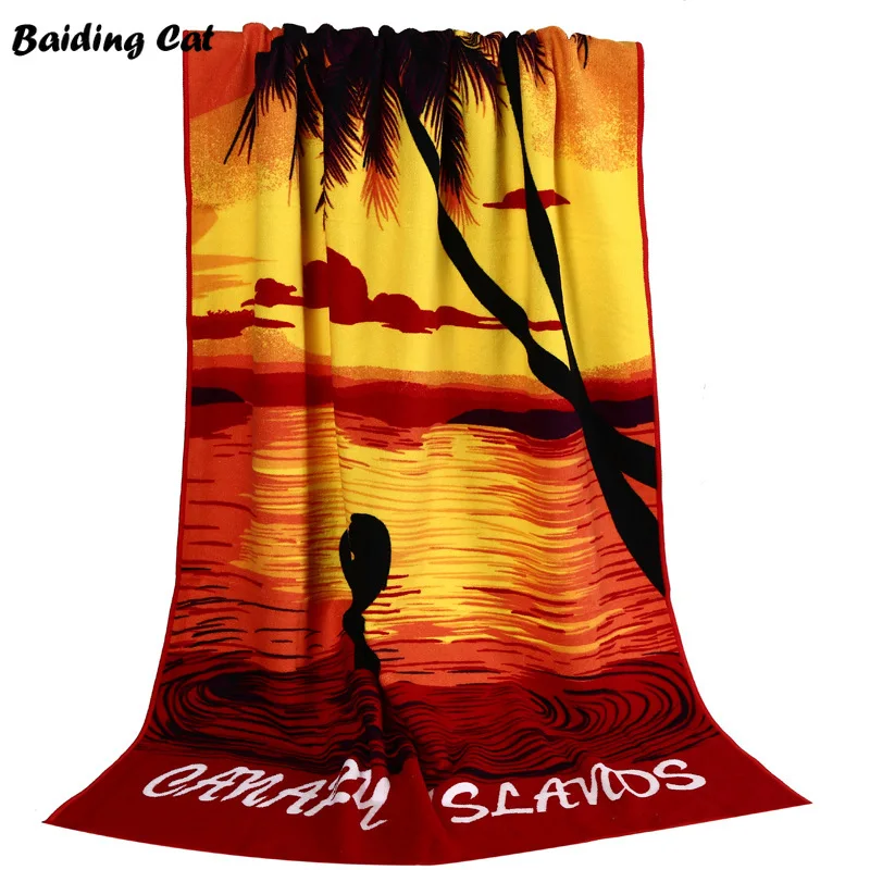 

Sunset Beach Scene Printed Beach Towel 150*70cm Women Girl Absorbent Quick-Dry Bath Towel 250G Sandy Swimming Plage Enfold Towel