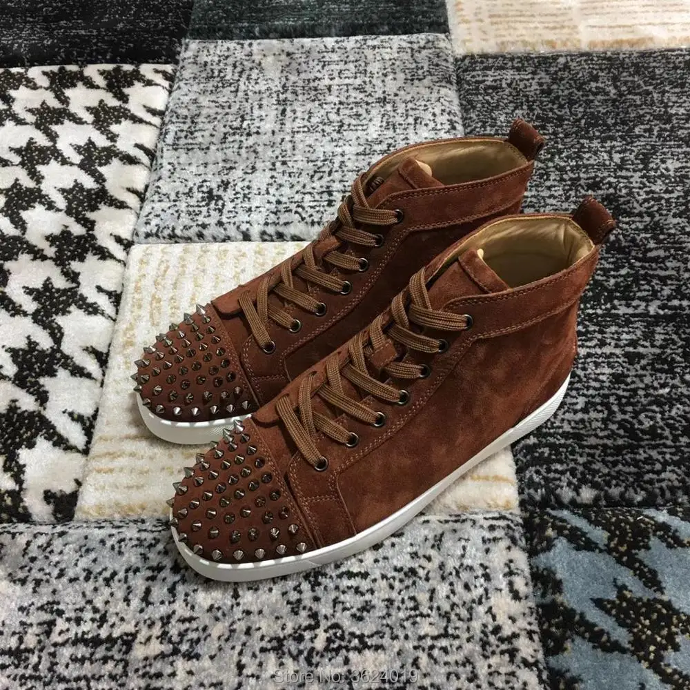 Andgz Hombres Marrón Alta Moda Zapatos Cl Fondo Remaches Casual Holgazán Deporte Frente Chocolate Corte Para Zapatillas Cuero Plano De Fiesta Encaje Rojo wqqFpEZxr