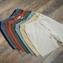 Летние хлопковые льняной эластичный корсаж короткие мужские модные брендовые дышащие размер плюс casual/6XL/7XL повседневные пляжные удобные дышащие шорты