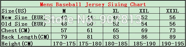 Mens Baseball Jersey Sizing Chart
