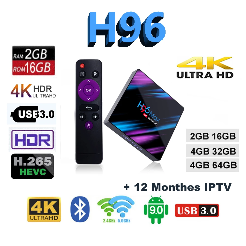 Android бокс ТВ H96 MAX 4K Smart tv Box Netflix Youtube 4K IP tv Android 9,0 Android tv BOX Google Voice Play Store PLEX HDMI 2,0