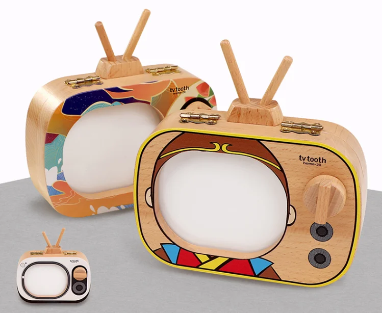 Форма TV деревянный органайзер для молочных зубов, коробки для хранения зубов, сувениры, креативная коробка для хранения зубов для детей Z751