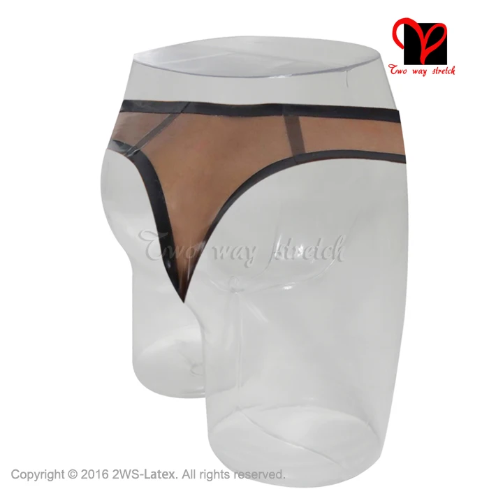 Sexy Latex T String pouch Trims Underwear transparent brown Rubber panty pants briefs shorts thongs underpants bottoms KZ-097