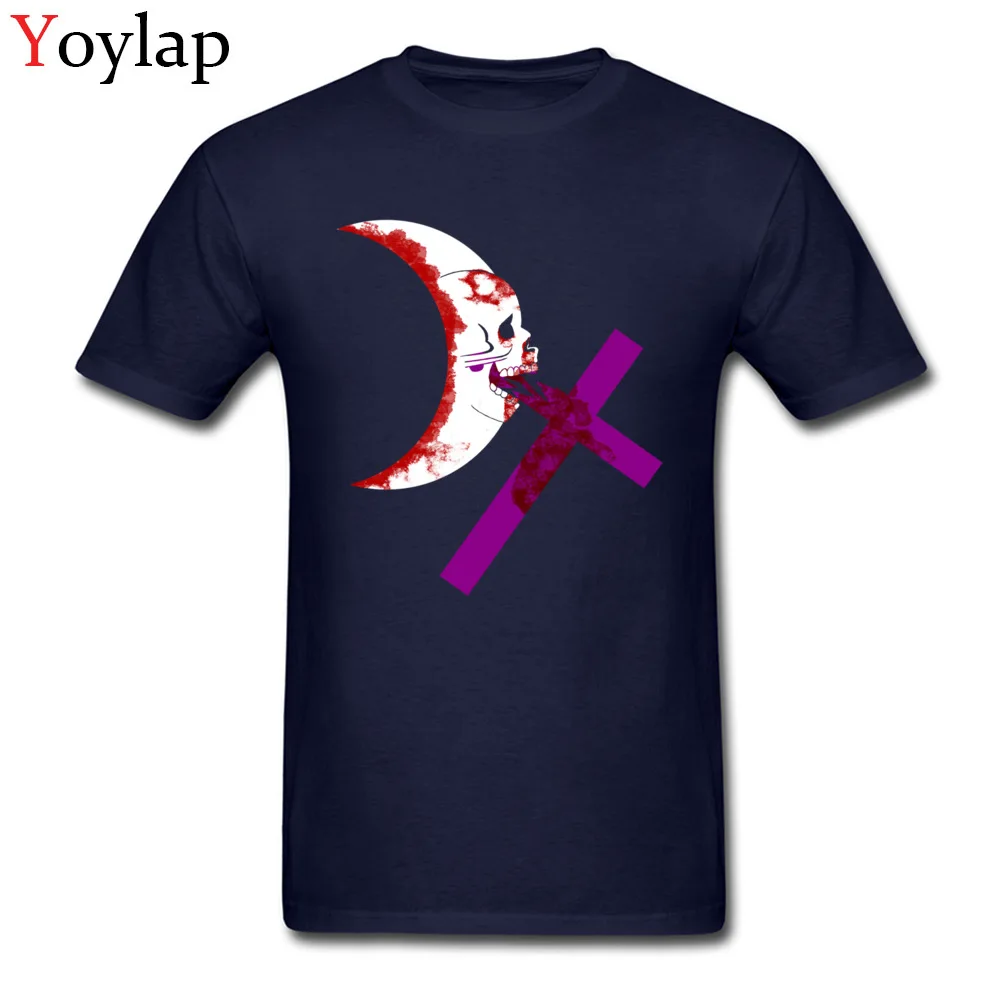 Newest Party Short Sleeve Tops Shirt Scarlet Moon Flag Summer Autumn Round Neck Cotton Adult T-shirts Party Tee-Shirts navy