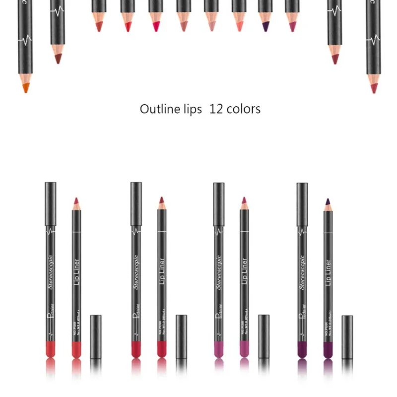 12 цветов/набор Стильный Прочный Красивый водонепроницаемый набор карандашей косметический матовый сексуальный Контурный карандаш для губ цвет черный макияж