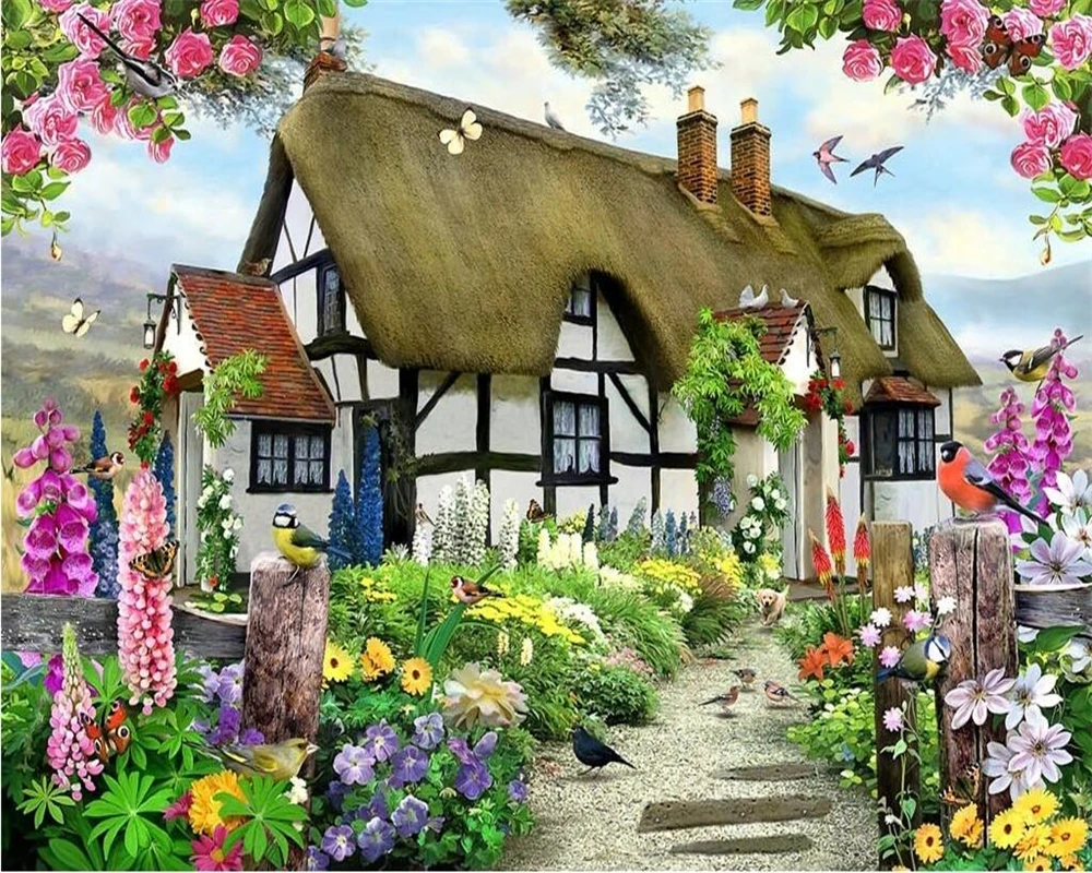 

Beibehang Custom wallpapers Gorgeous Pastoral English Country Cottage Rose Garden Children's Room TV backdrop mural 3d wallpaper