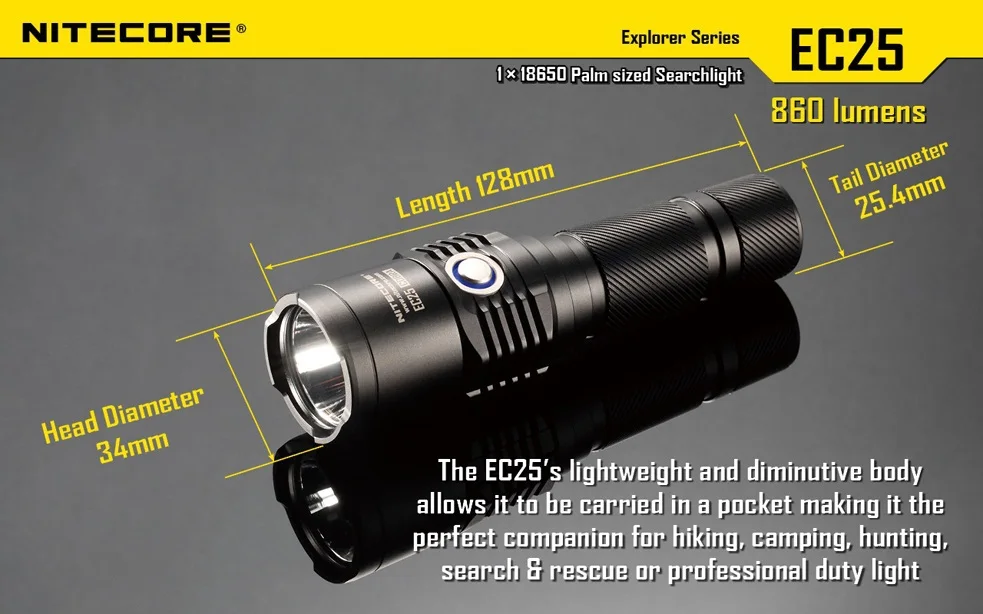 Оптовая продажа Бесплатная доставка NITECORE EC25 фонарик CREE XM-L U2 светодиодный 860 люмен фонарик (1*18650/2 * CR123Battery)