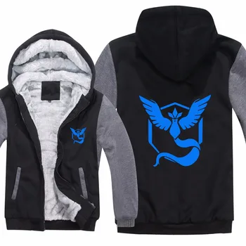 

Pokemon Go Hoodies Jacket Winter Men Casual Wool Liner Fleece Team Valor Team Mystic Team Instinct Sweatshirts Hoody