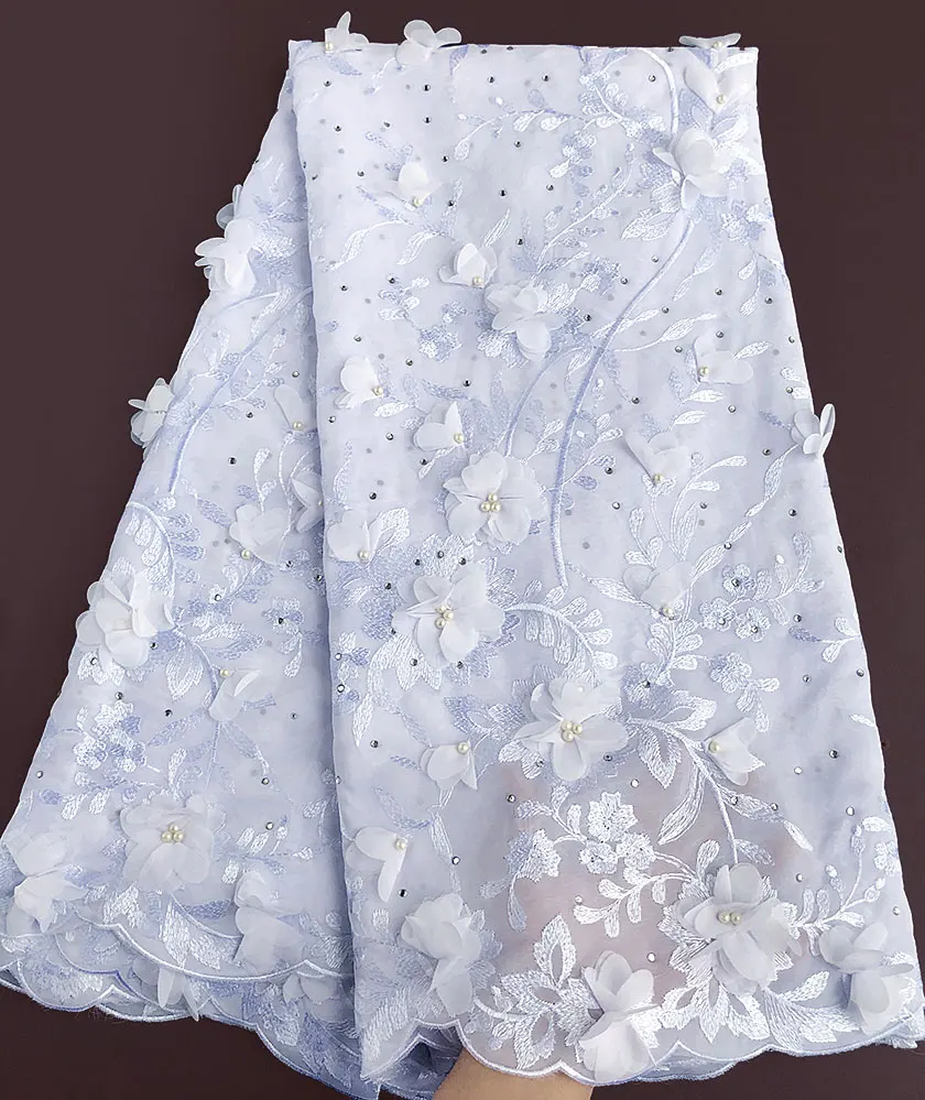 

Very Soft pure White Beaded African Swiss voile lace fabric Nigerian celebration sewing cloth high quality shiny 5 yards