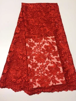 

Red lace fabric women's dress, flower tulle African lace fabric, high quality lace African tulle lace fabric CD3065
