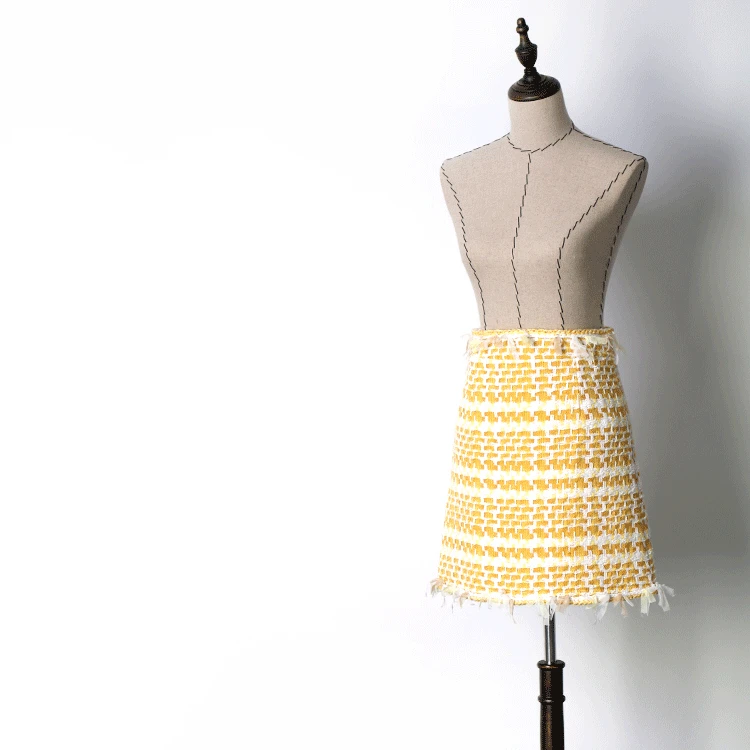 Взлетно-посадочной полосы Марка Для женщин Повседневное твидовая юбка 2019 Новый осень-зима корейский стиль Высокая Талия цвет: желтый