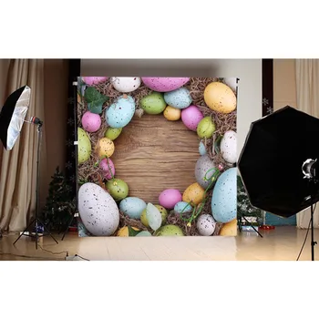 

3x5ft Brown Wood Floor With Colored Easter Eggs Nest Printed Vinyl Photography Background Newborn Children Photo Studio Backdrop