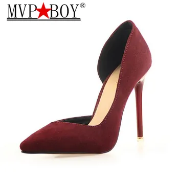 

MVP BOY Sexy Point Toe Flock Extreme High Heels Pumps Shoes stiletto 2018 Newest Woman's Red Sandals Bigtree Shoes Wedding Shoes
