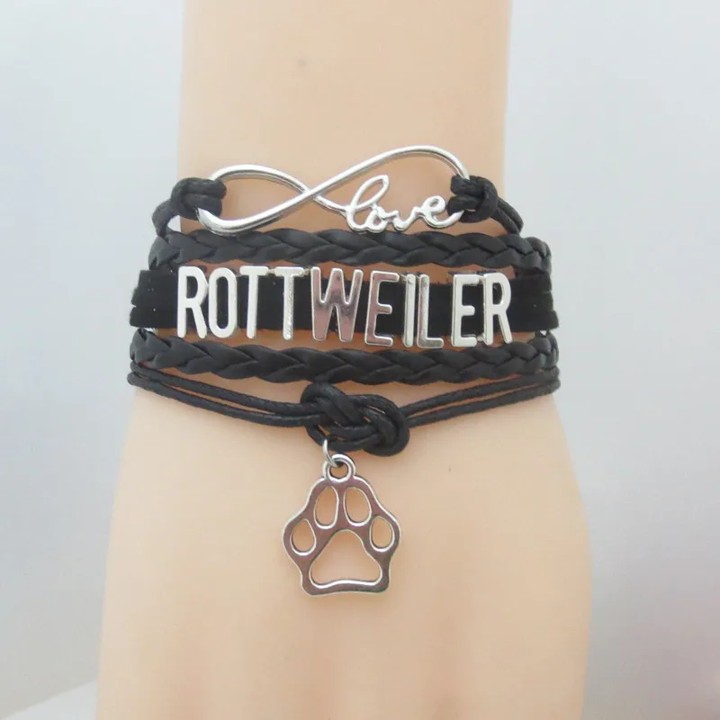 Браслет love ROTTWEILER кожаный плетеный браслет с узлом для собак амулет лапа браслеты