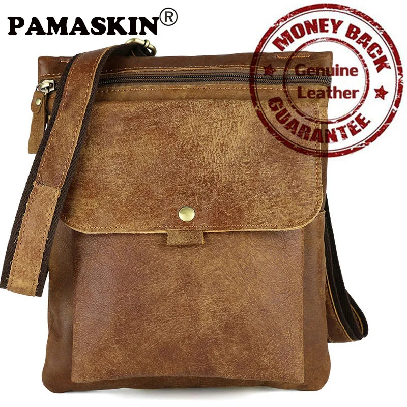 

PAMASKIN Top Layer Cow Leather Men's Cross-body Bags 2017 Newest Large Capacity Simple Men Messenger Bags with Adjustable Strap