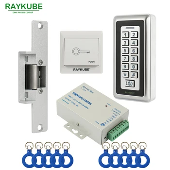 

RAYKUBE RFID Electric Strike Lock + Access Control Keypad +ID Keyfobs+Exit Button RFID Access Control Kit