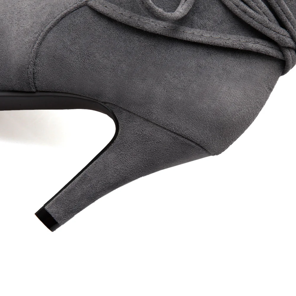 Распродажа, брендовые новые элегантные женские сапоги до середины икры черного и серого цвета пикантные женские открытые туфли на высоком каблуке-шпильке Большие размеры 10, 33, 43, SF12