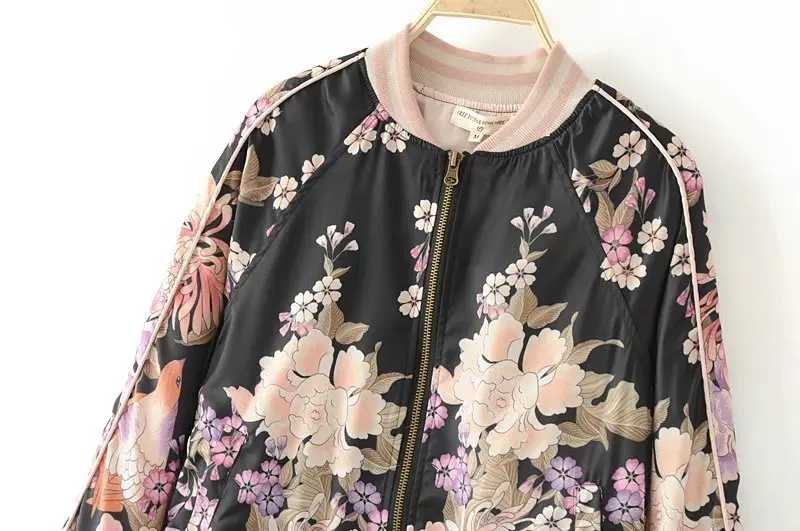 Boho винтажная куртка-бомбер с цветочным принтом, пальто для женщин, модная уличная одежда с круглым вырезом и длинным рукавом, повседневная верхняя одежда, Casaco Femme