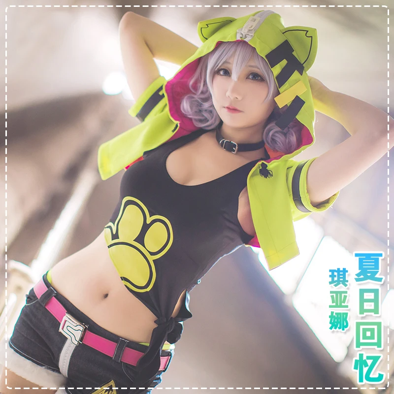 

Anime! Honkai Impact 3rd Kiana Kaslana Summer Memories Lovely Hoodie Uniform Cosplay Costume Fashion Daily Suit for Women