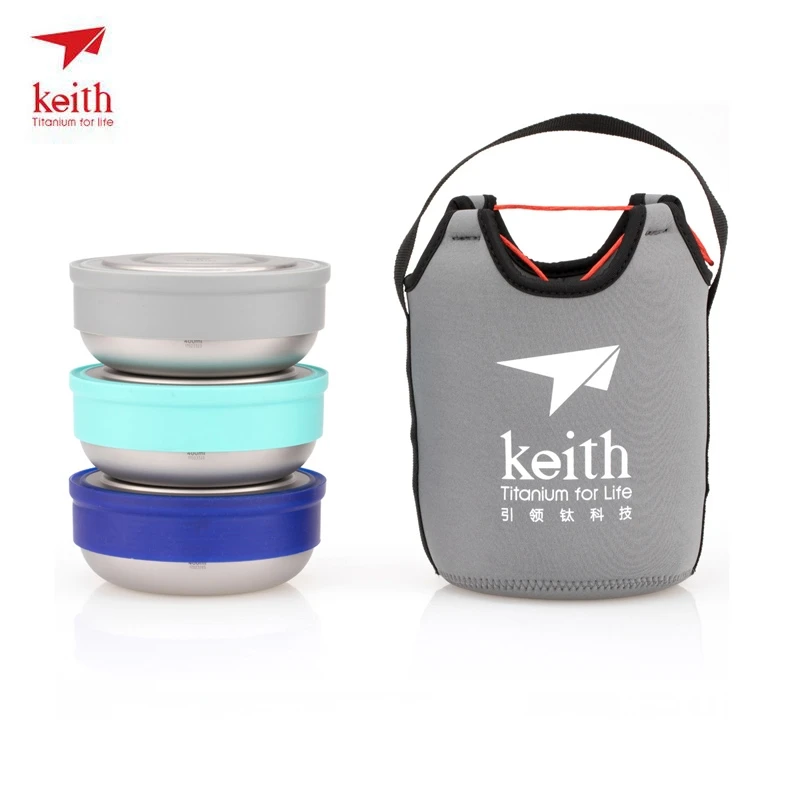 

Keith Titanium Bowl Outdoor Camping Travel Hiking Portable Lightweight Tableware With Lunch Box Bag 400ml/3pcs Ti5378