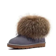 2016 time-limited invierno botas mujer gneuine recoon real natural de zorro grande bajo tubo corto botas de nieve botas de mujer de tobillo zapatos femeninos