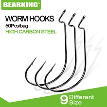 BEARKING 50 шт. в партии, рыболовная Мягкая приманка, червь, крючки из высокоуглеродистой стали, широкий супер замок, рыболовные крючки, рыбацкие крючки, рыболовные снасти