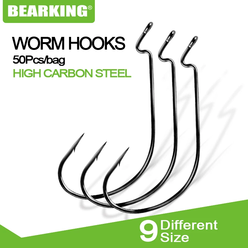 

BEARKING 50pcs Per Lot Fishing Soft Lure Worm Hooks High Carbon Steel Wide Super Lock Fishhooks Jerk Hooks Bait Tackle
