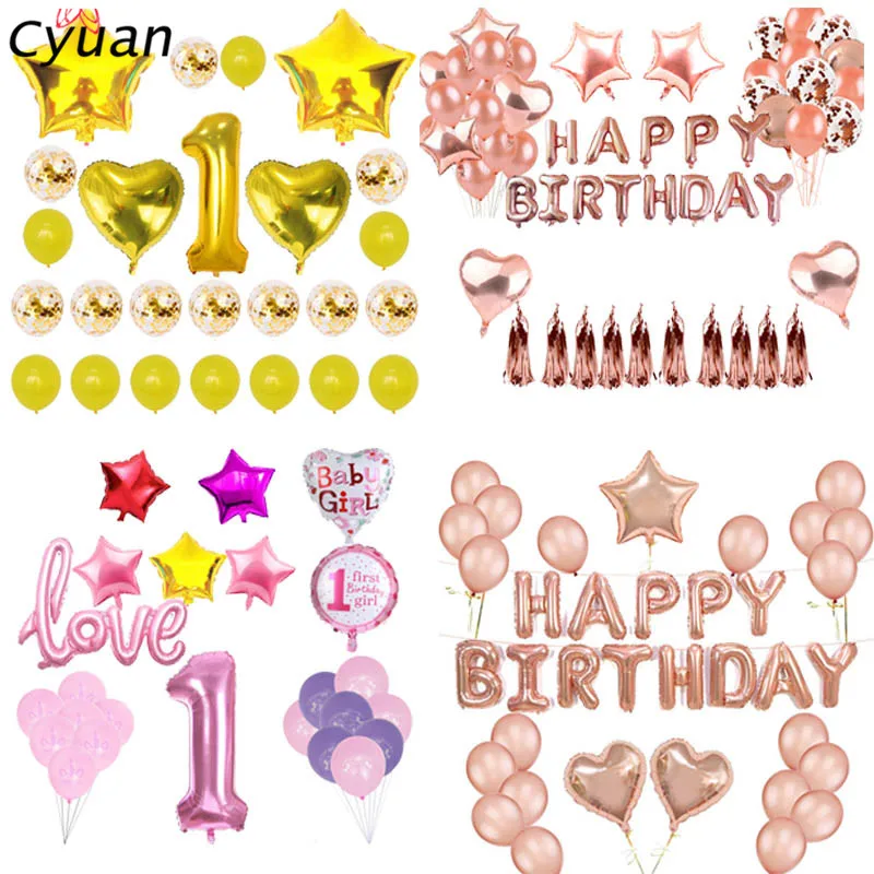 

Cyuan Girl Boy 1st Birthday Foil Balloons First Birthday Party Decoration Kids Inflatable Number 1 Balloon Baby Shower Supplies