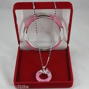 

Free shipping@@@@@Wonderful pink Jade Circle Dragon Pendants Necklace Bracelet Set