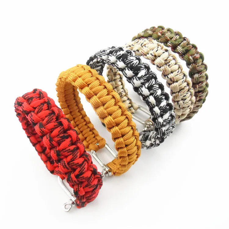 جديد 2016 في الهواء الطلق بقاء سوار الرجال الإنقاذ الذاتي تكبل دبوس المنسوجة ParaCord حبل الطوارئ كيت