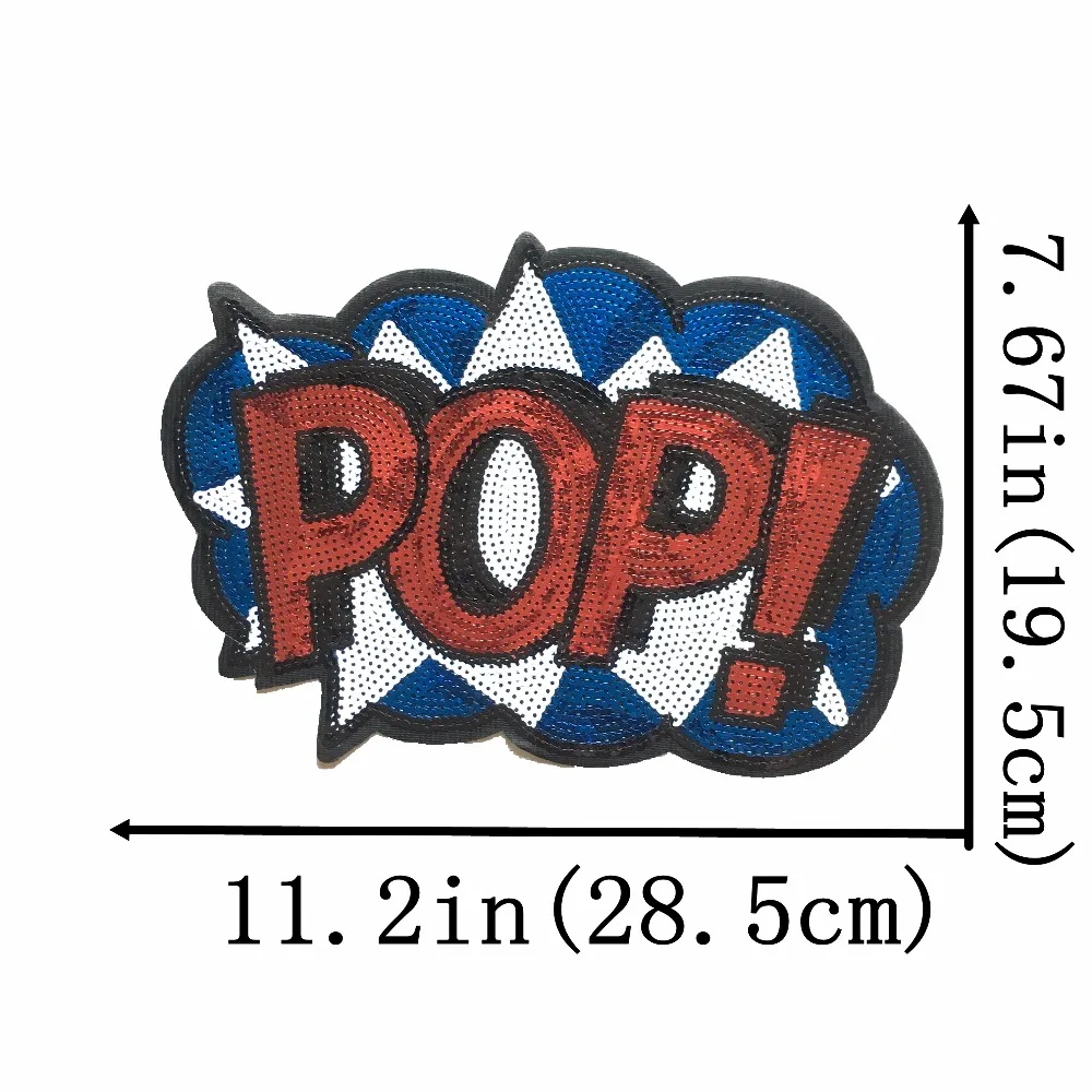 

New Arrival Red Letter POP! Sequined Patches for Clothes Iron on Sequins Parch Handmade Garment Accessories Big Motif Appliques