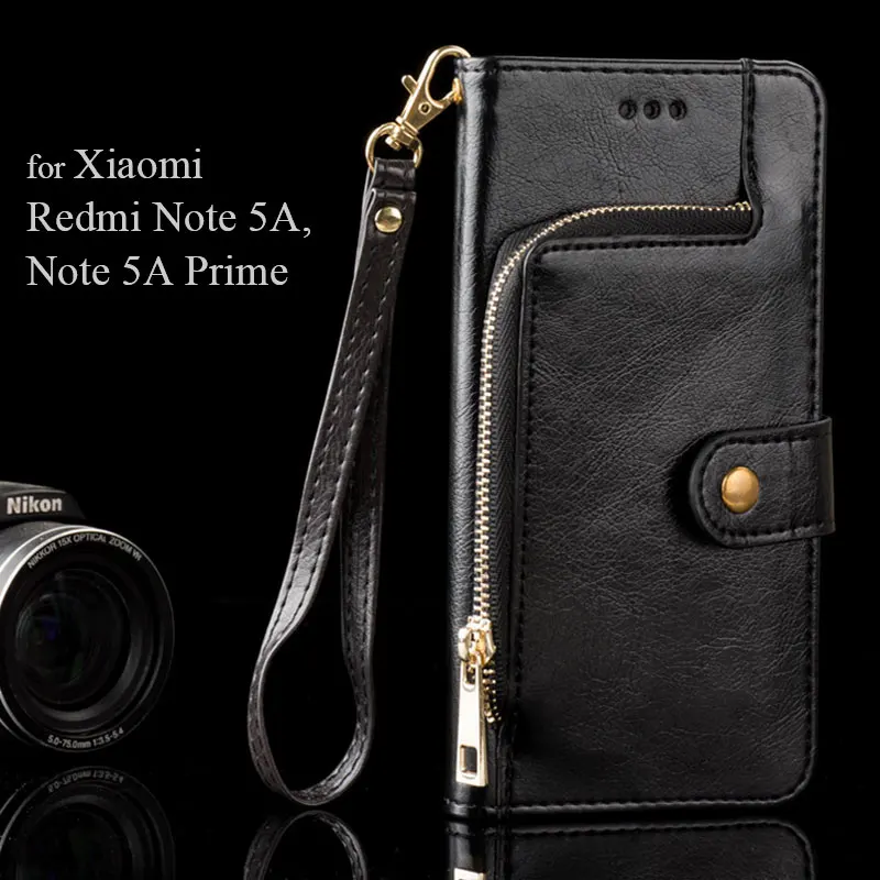 

Luxury case for Xiaomi Redmi Note 5A zipper Wallet design PU leather coque fundas covers for Xiaomi Redmi Note 5A Prime