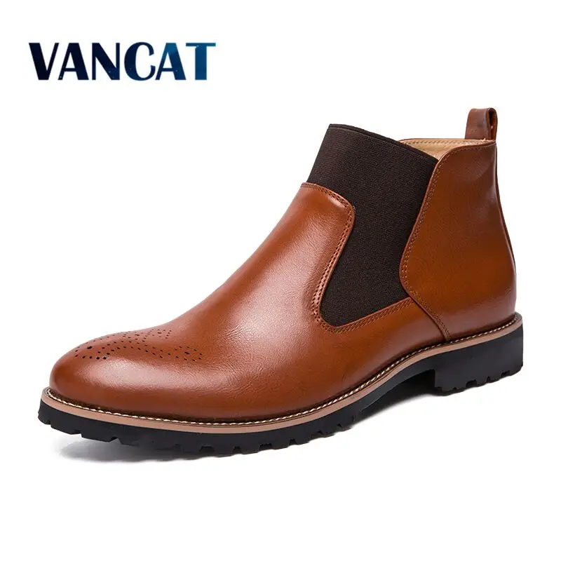 Tanie Nowa jesienna skóra chelsea Boots Brogue Style mężczyźni botki oddychające formalne buty człowiek wysokie góry obuwie męskie buty