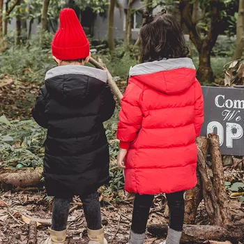 

Winter New Mid-long Children's Down Jacket Boys Girls Pure Color Thickened Down Coat