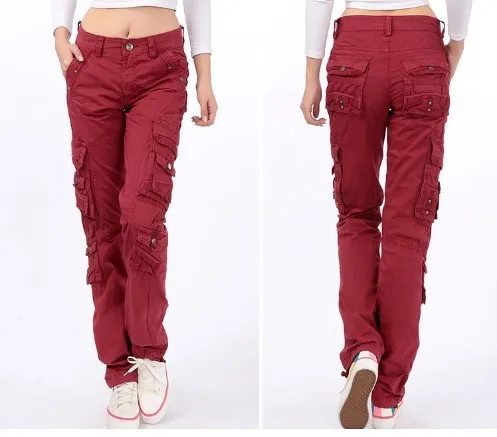 

Women's Cargo Pants Leisure Trousers With Multi Pocket Pants Woman Fashion Casual Bottoms Solid Color Black White Red Blue Khaki