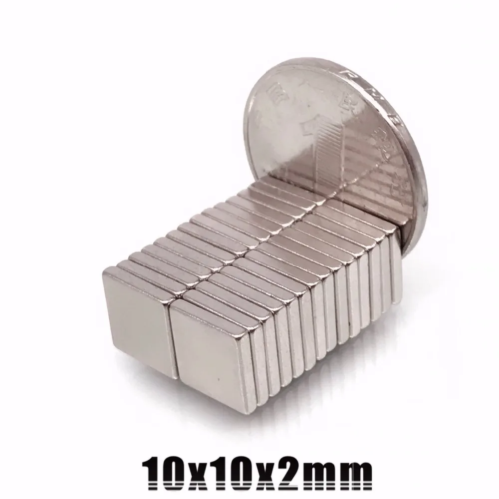 

20/50/100/200pcs/lot F 10x10x2 mm N35 Strong Square NdFeB Rare Earth Magnet 10*10*2 mm Neodymium Magnets 10mm x 10mm x 2mm