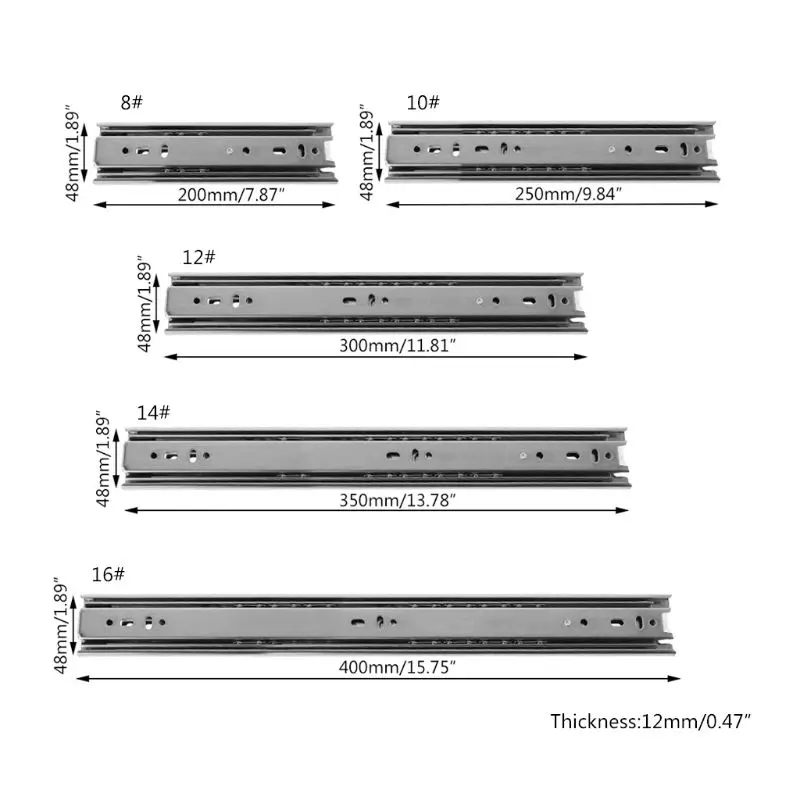 

Three-section Drawer Slide Rail 8/10/12/14/16 Inch Furniture Hardware Fittings