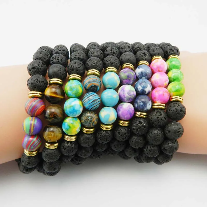 

New Design High Quality Black Lava Stone Jewelry Sea Sediment Imperial Beads Stretch Energy Yoga Gift Bracelets