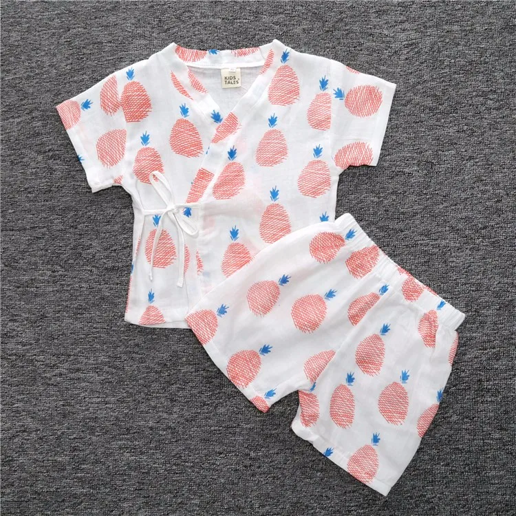 Г. летние детские льняные пижамные комплекты одежды комплект из топа с короткими рукавами и штанов для мальчиков и девочек Пижамный комплект для маленьких детей, DCC007