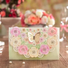 100pcs Laser Cut Wedding Invitations Card With Butterfly Flower Printable& Customized Engagement Birthday Party Supplies CW6013