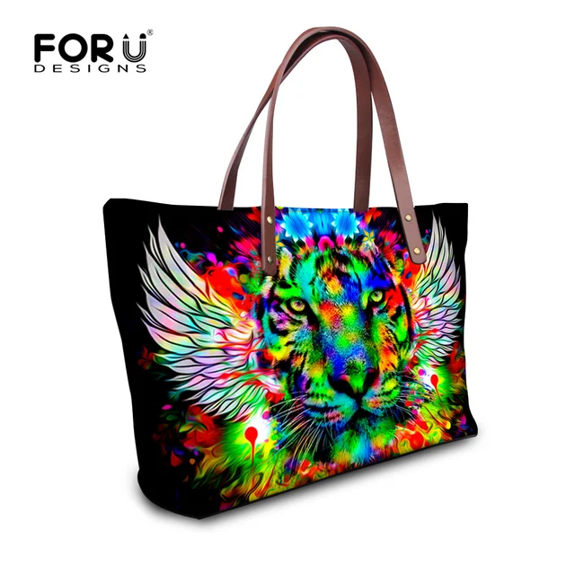 FORUDESIGNS Casual Women Handbags Black 3D Animal Tiger Printing