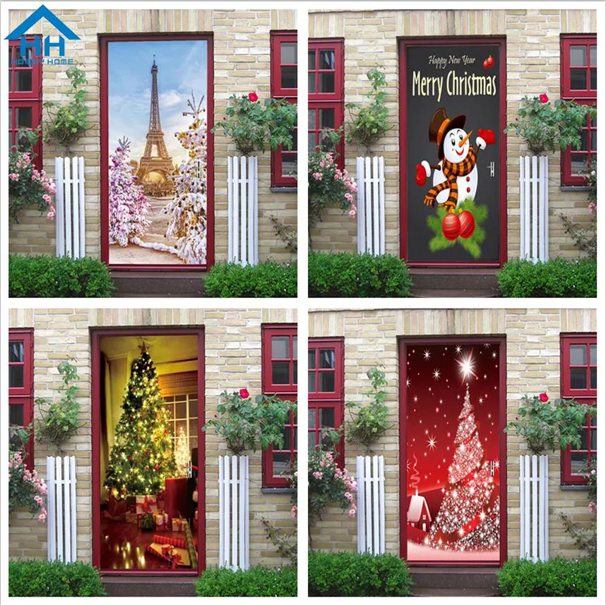 

3D Snow View Self-Adhesive Christmas Day Door Stickers Decals DIY Dorm Room Decoration Renovation Removable PVC Wallpaper Poster