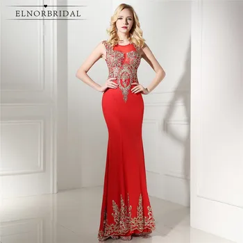 

Modest Red Mermaid Evening Dresses 2020 Floor Length Appliques Embroidery Sheer Prom Dress Cap Sleeve Vestido Longo De Festa
