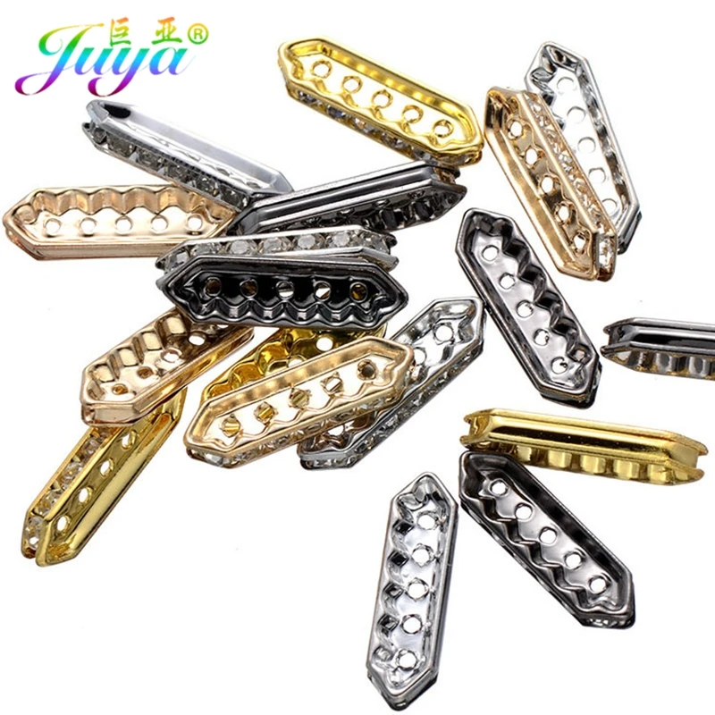 

50pcs/lot Gold/Black/Silver Five Holes Seven Cz Rhinestones Metal Spacer Charm Beads For Beadwork Beads Jewelry DIY Making