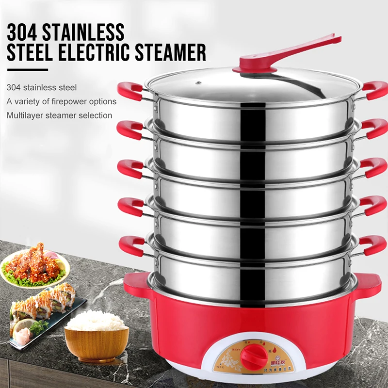

Steam Pot 304 Stainless Steel Electric Steamer Anti-Dry Burning Third Gear Fire Control Simple and Stylish