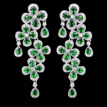 Новое поступление роскошные микро инкрустированные синий/красный/белый кубический цирконий висячие серьги, модные серьги ювелирные изделия для женщин