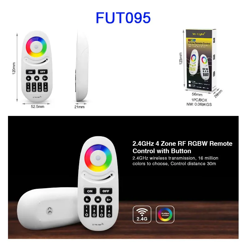 Miboxer 5 Вт GU10 9 Вт E27 Smart FUT018/FUT016 RGBW RGBCW RGBWW светодиодный светильник AC100~ 240 В 2,4 г RGB пульт дистанционного управления FUT096/FUT095/T3 - Испускаемый цвет: FUT095